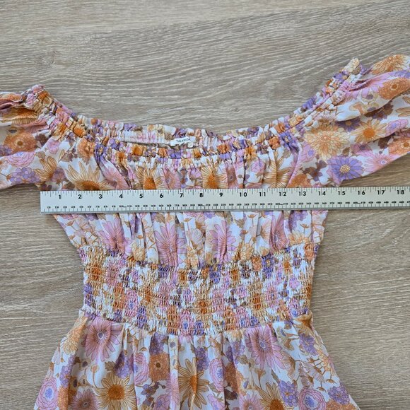 Tularosa Aurora Off-Shoulder Floral Smocked Waist Mini Dress Small NWOT $198 - Picture 4 of 17